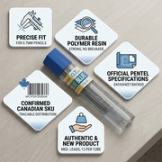 Trust infographic for Pentel PPB-7 0.7mm blue lead refill, featuring factual icons and Canadian SKU details.