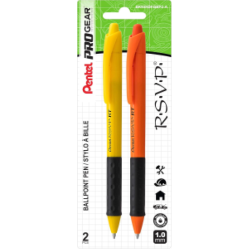Stylo à bille rétractable R.S.V.P. Safety Colour Pentel — encre noire, paquet de 2