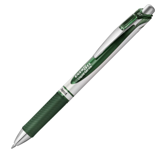 Stylo gel Pentel EnerGel — 0,7 mm, pointe métal, encre vert forêt