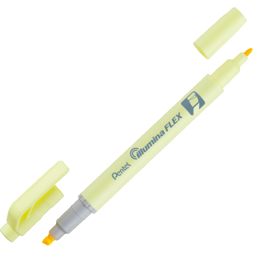 Surligneur Pentel Illumina Flex — double pointe biseautée et ogive, jaune pastel