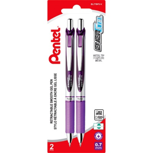 Stylo gel Pentel EnerGel — 0,7 mm, pointe métal, encre violette, 2 unités