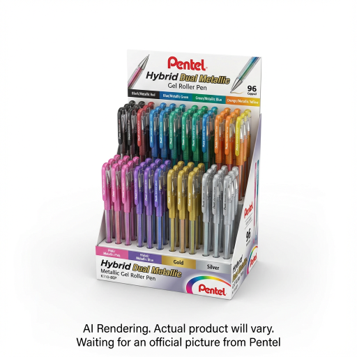 Présentoir de stylos gel Pentel Hybrid Dual Metallic — 1,0 mm, 8 couleurs assorties, 96 unités