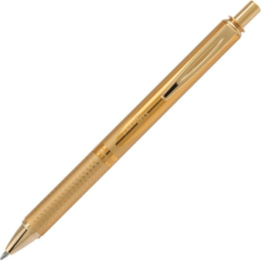 Stylo gel EnerGel Alloy rétractable premium Pentel — 0,7 mm, pointe métal, doré et noir