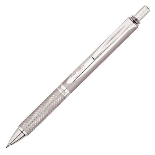 Stylo gel EnerGel Alloy rétractable Pentel — 0,7 mm, pointe métal, argent et noir