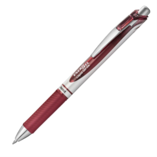 Stylo gel EnerGel rétractable Pentel — 0,7 mm, pointe métal, bourgogne