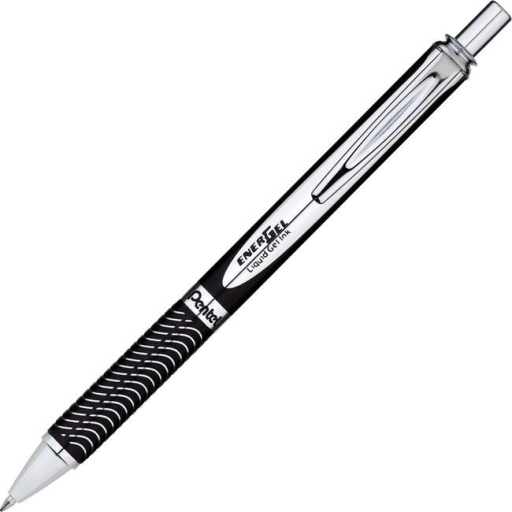 Stylo gel rétractable Pentel EnerGel Alloy 0,7 mm pointe métal — corps noir, encre noire