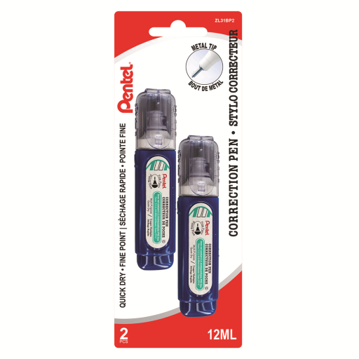 Correcteur liquide à pointe fine Pentel — 12 ml, paquet de 2