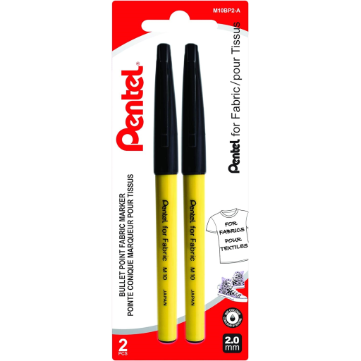 Marqueurs permanents pour tissu Pentel 2,0 mm — encre noire, paquet de 2
