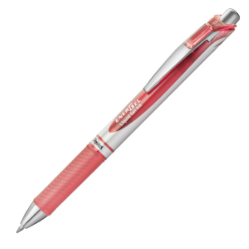 Stylo gel rétractable Pentel EnerGel 0,7 mm pointe métal — encre rose corail