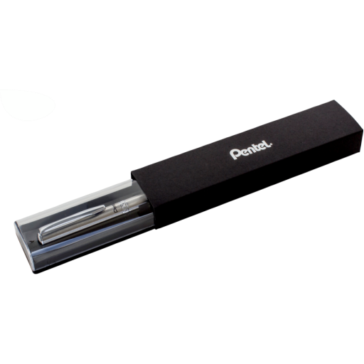 Stylo gel Pentel Sterling — 0,7 mm, baril argent, encre noire, étui cadeau
