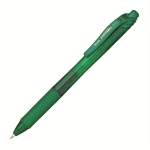 Stylo gel rétractable Pentel EnerGel-X — 0,7 mm, encre verte, pointe métal