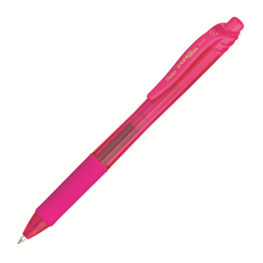 Stylo gel rétractable Pentel EnerGel-X — 0,7 mm, encre rose, pointe métal