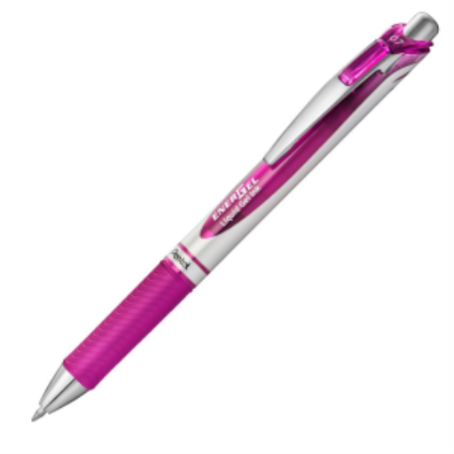 Stylo gel rétractable Pentel EnerGel — 0,7 mm, encre magenta, pointe métal
