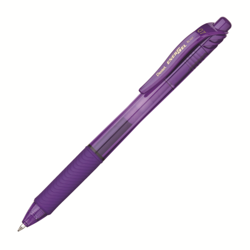 Stylo gel rétractable Pentel EnerGel-X — 0,7 mm, encre violette, pointe métal