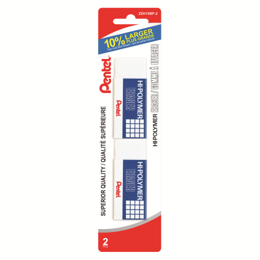 Gommes à effacer Pentel Hi-Polymer — grand format, paquet de 2