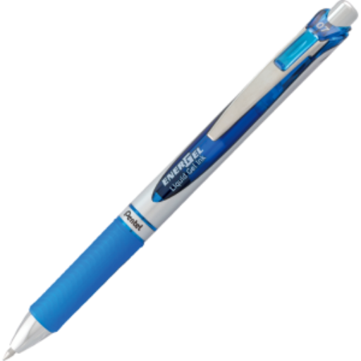 Stylo gel rétractable Pentel EnerGel — 0,7 mm, encre bleue, pointe métal