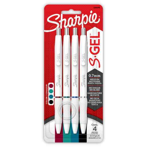 Stylos gel Sharpie S-Gel Fashion Barrel — 0,7 mm, paquet de 4