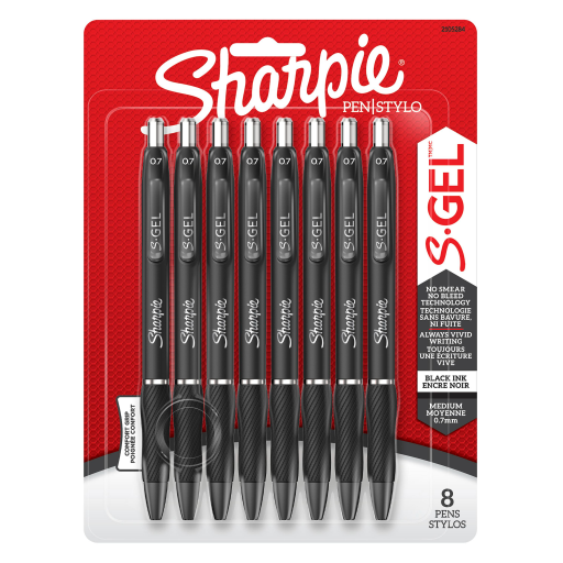 Stylos gel Sharpie S-Gel — 0,7 mm, noir, paquet de 8