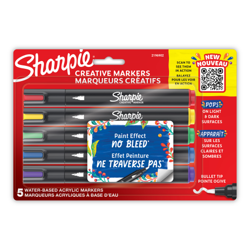 Marqueurs acryliques Sharpie Creative — pointe ogive, 5 couleurs assorties
