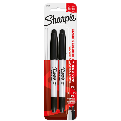 Marqueurs permanents Sharpie double pointe — noir, paquet de 2