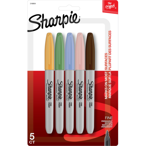 Marqueurs permanents Sharpie — pointe fine, couleurs assorties, 5 unités
