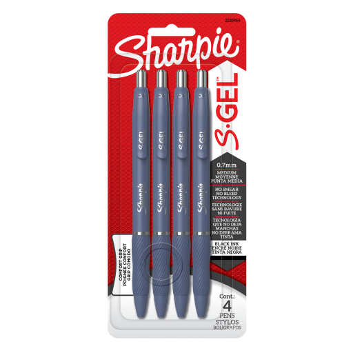 Stylos gel Sharpie S-Gel Moonlit Midnight — pointe moyenne 0,7 mm, noir, paquet de 4