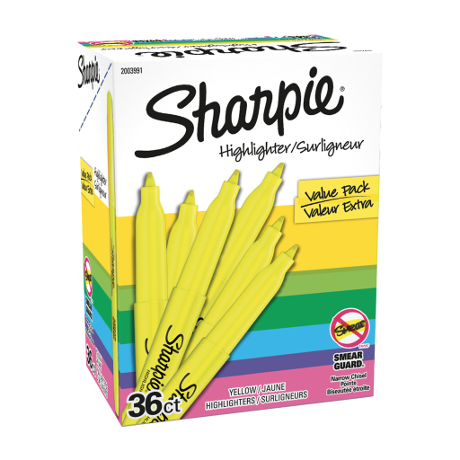 Surligneurs Sharpie — pointe biseautée étroite, jaune, 36 unités
