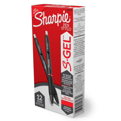 Stylo gel Sharpie S-Gel — pointe moyenne 0,7 mm, encre rouge