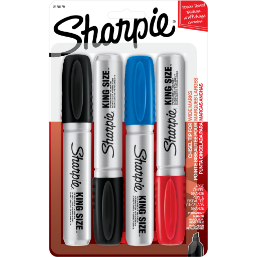 Marqueurs permanents Sharpie King Size — pointe biseautée, couleurs assorties, paquet de 4