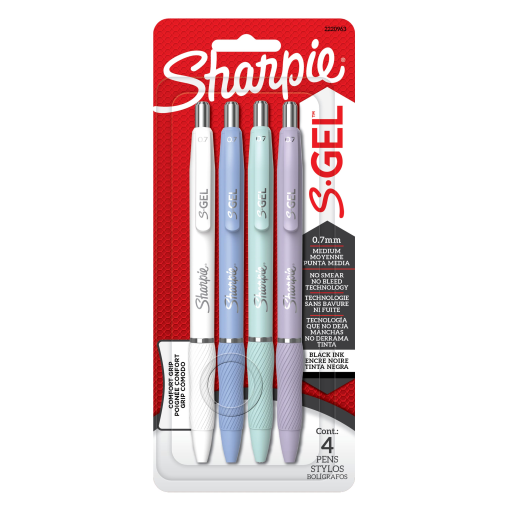 Stylos gel Sharpie S-Gel — couleurs tendance, pointe moyenne 0,7 mm, paquet de 4