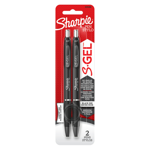 Stylos gel Sharpie S-Gel — pointe moyenne 0,7 mm, encre noire, paquet de 2
