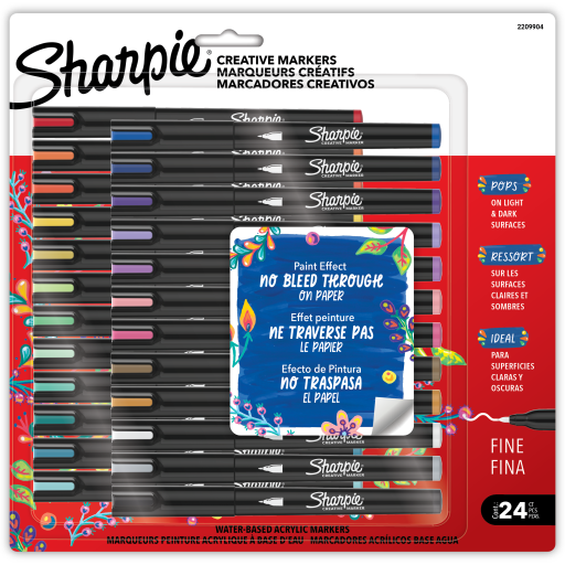 Marqueurs peinture acrylique Sharpie Creative — pointe fine, couleurs assorties, 24 unités