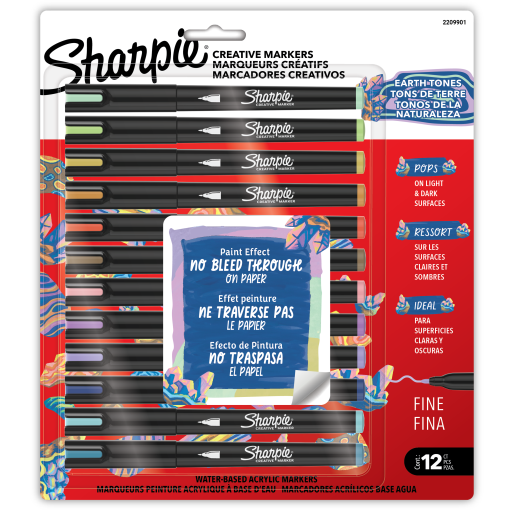 Marqueurs peinture acrylique Sharpie Creative — pointe fine, tons terre, 12 unités