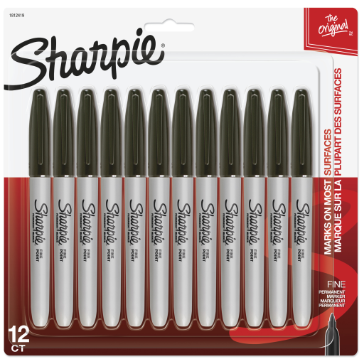 Marqueurs permanents Sharpie — pointe fine, noir, paquet de 12