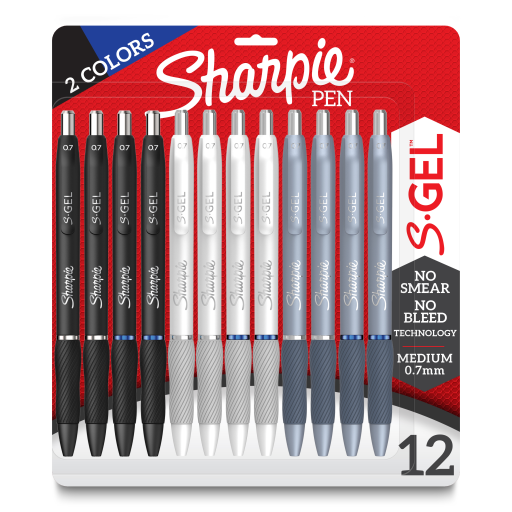 Stylos gel Sharpie S-Gel — pointe moyenne, 0,7 mm, noir et bleu, paquet de 12