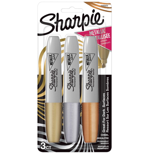 Marqueurs permanents métalliques Sharpie — pointe biseautée, couleurs assorties, paquet de 3