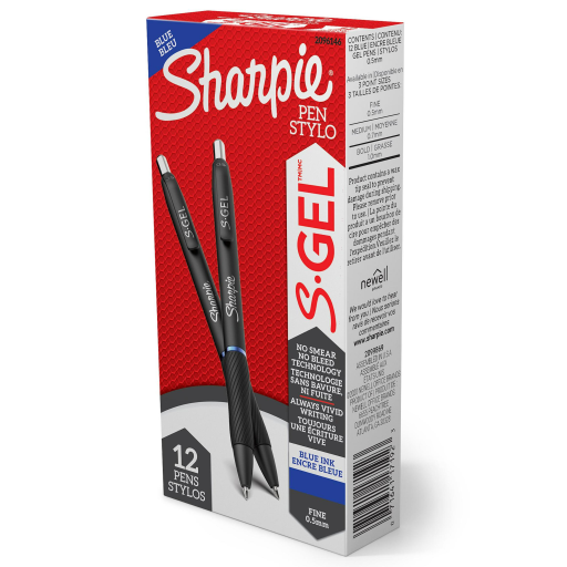 Stylo gel Sharpie S-Gel — pointe fine, 0,5 mm, bleu, 1 unité
