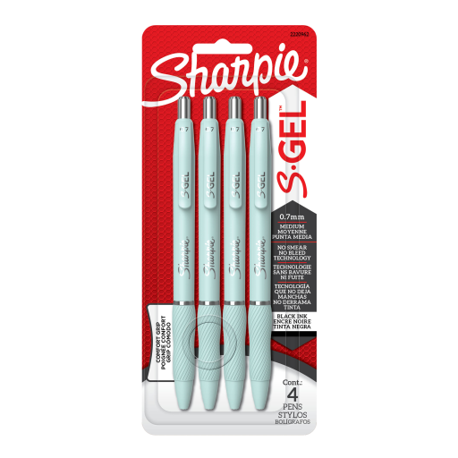 Stylos gel Sharpie S-Gel baril mode — pointe moyenne, 0,7 mm, paquet de 4