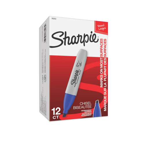 Marqueur permanent Sharpie — pointe biseautée, bleu, 1 unité