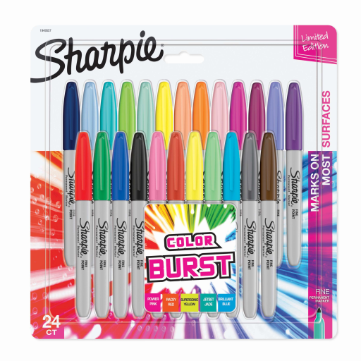Marqueurs permanents Sharpie — collection Colour Burst, pointe fine, couleurs assorties, paquet de 24