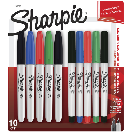 Marqueurs permanents Sharpie — pointe fine et pointe ultra fine, couleurs assorties, paquet de 10