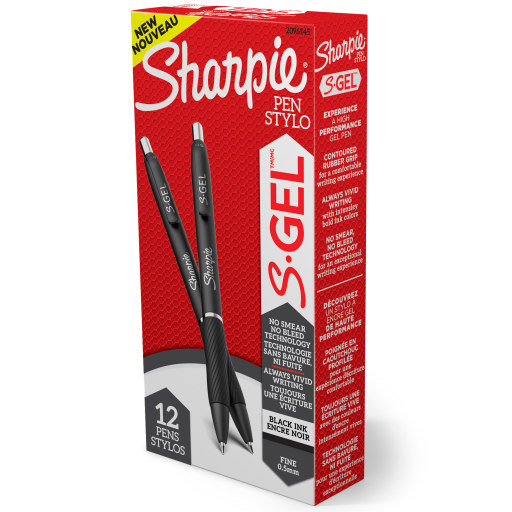 Stylo gel Sharpie S-Gel — pointe fine, 0,5 mm, noir, 1 unité