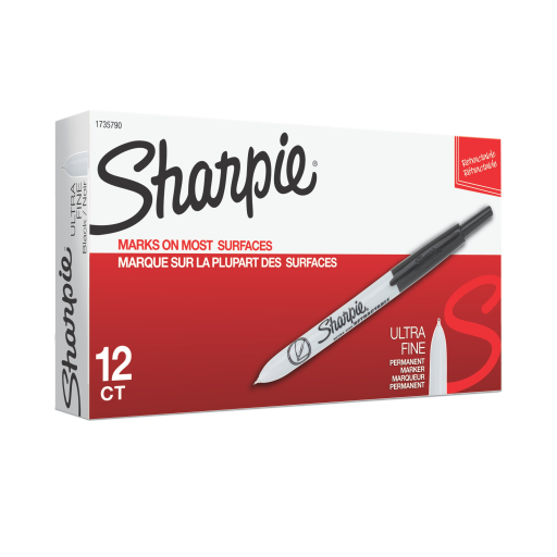 Marqueur permanent rétractable Sharpie — pointe ultra fine, noir, 1 unité