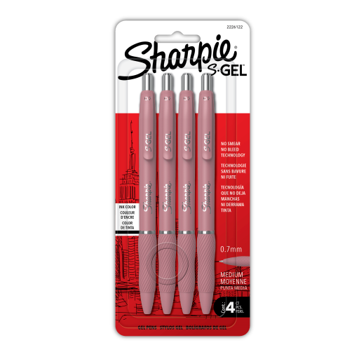 Stylos gel Sharpie S-Gel baril mode — pointe moyenne, 0,7 mm, noir, paquet de 4