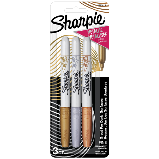 Marqueurs permanents métalliques Sharpie — pointe fine, couleurs assorties, paquet de 3