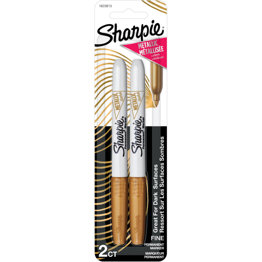 Marqueurs permanents métalliques Sharpie — pointe fine, or, paquet de 2