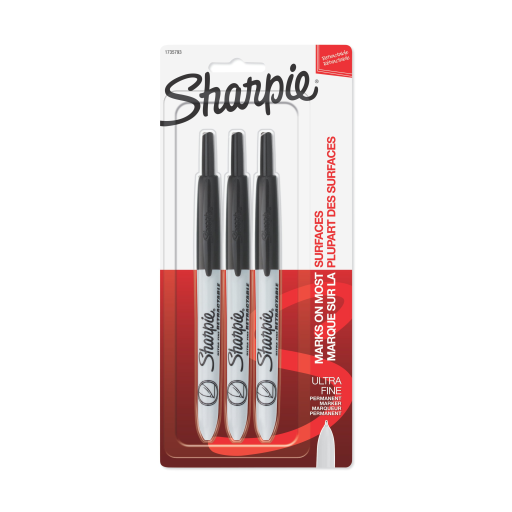 Marqueurs permanents rétractables Sharpie — pointe ultra fine, noir, paquet de 3