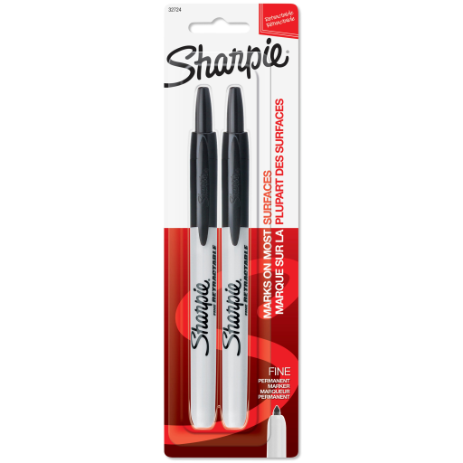 Marqueurs permanents rétractables Sharpie — pointe fine, noir, paquet de 2