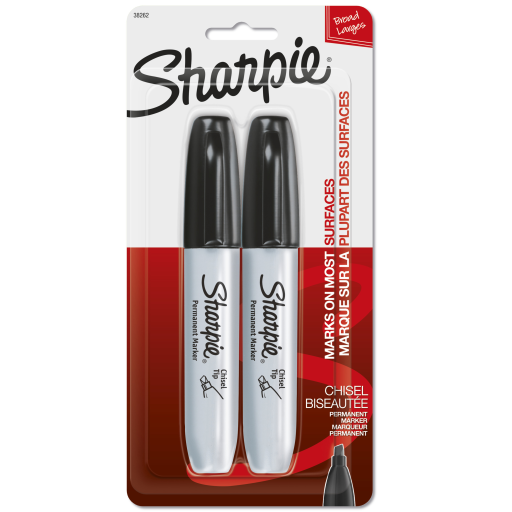 Marqueurs permanents Sharpie — pointe biseautée, noir, paquet de 2