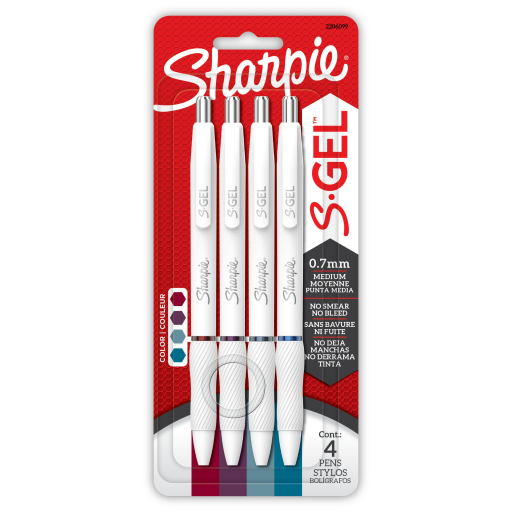 Stylos gel Sharpie S-Gel baril mode — pointe moyenne, 0,7 mm, couleurs bijoux assorties, paquet de 4